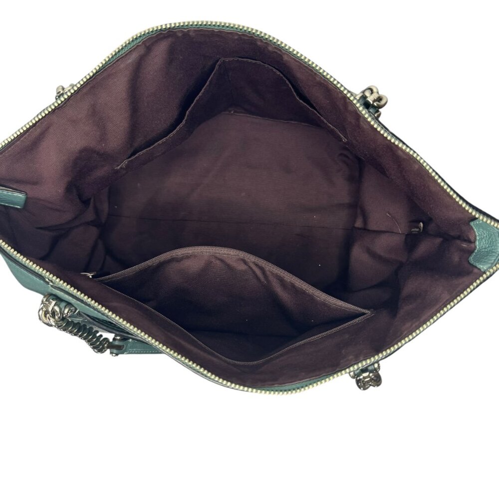COACH - Ava Vintage Chain Tote Purse Dark Teal Pebbled Leather Silver Chain - Picture 13 of 16